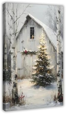 Rustic Christmas Barn Poster Winter Farmhouse Snow Landscape Wall Art