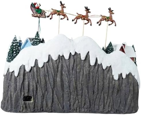 Colourful Led Lights Christmas Music, Christmas Village House, with Flying Reindeer, Rotating Christmas Tree, Moving Train, 55x32.5x43 cm