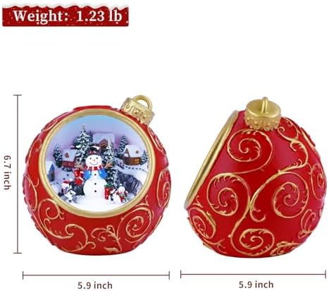 6.3" Animated Musical Christmas Village Figurines with Rotating Skiing Snowman and Lights, Auto 6H Timer and Volume Control, USB-C/Battery Powered Christmas Decorations for Table Decor Xmas Gift