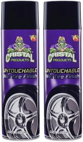 Cristal Products Untouchable Tire Shine Spray – Long-Lasting Wet Tire Finish for Deep Gloss & Protection – Waterproof Tire Shine, Easy Application, Premium Tire Cleaner Shine 8oz (2PK)