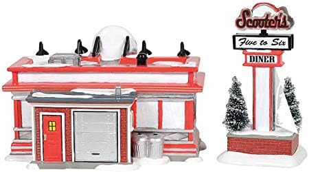 Department 56 Sisal, Plastic, Dolomite Original Snow Village Scooter's Diner Animated Lit Building and Accessory Set, 6.1 Inch, Multicolor