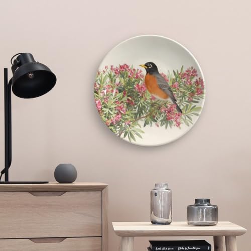 Floral Decorative Plates 10 Inch Oleander Robins Decorations Plates with Stand Home & Office Decor