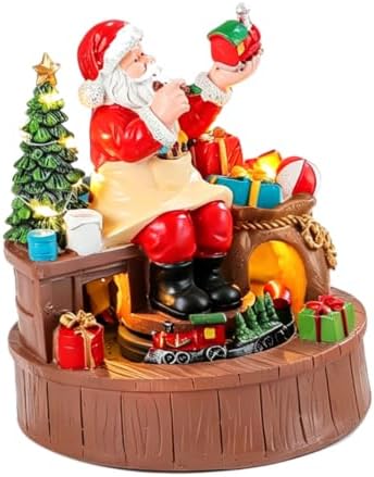 STOBAZA Christmas Resin Santa Claus Musical Box with LED Warm Light