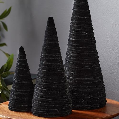 Black Velvet Trees Set of 3, Modern Black and White, Holiday Entryway, Winter Home Mantel, Valentine Tabletop Tree, Centerpiece Holiday Table, Minimalist (Black)