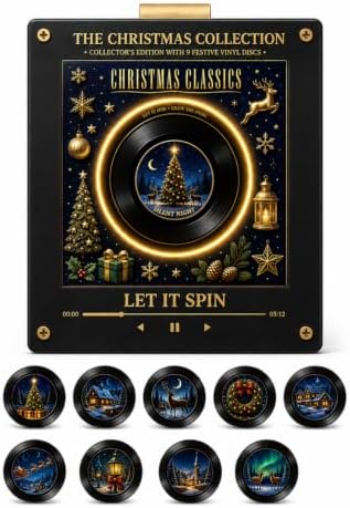 Christmas Mini Vinyl Player with 9 Records, NFC Fridge Magnet (L1PC)