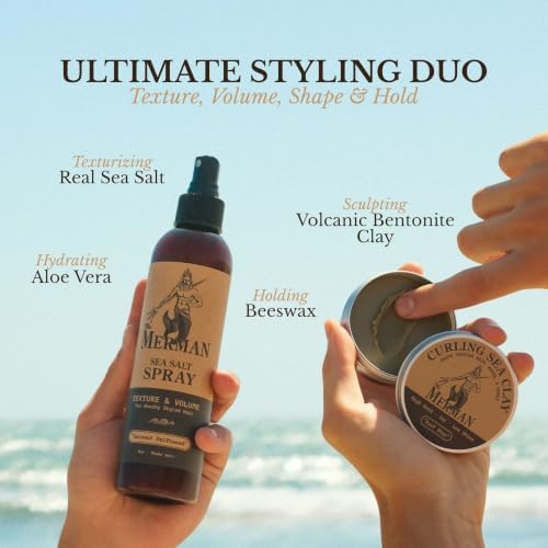 Sea Salt Spray & Curling Sea Clay Bundle, All-Day Hold, 8oz, 2oz