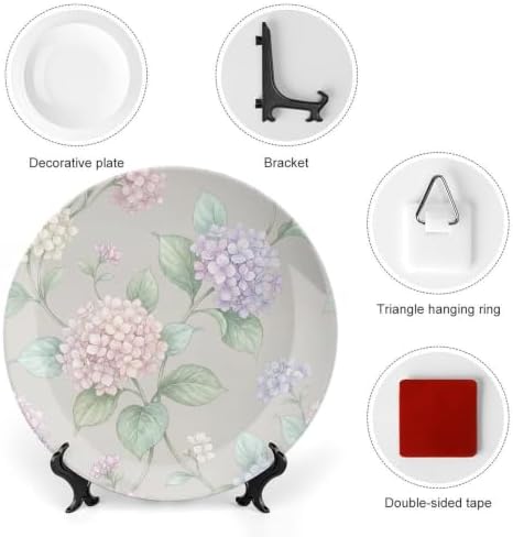 Hydrangea Decorative Plates 10 Inch Floral Decorations Plates with Stand Home & Office