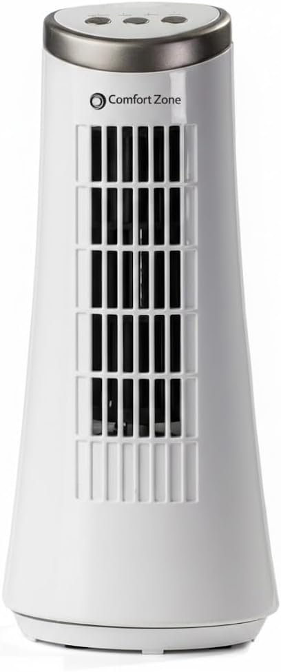 Comfort Zone 12-Inch Oscillating Desktop Tower Fan – Ultra-Slim Bladeless Design with 2 Speeds, Electronic Touch Controls & Carry Handle – Quiet Portable Personal Fan for Bedroom, Dorm, or Office