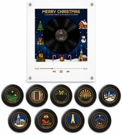 Christmas Mini Vinyl Player with 9 Records, NFC Fridge Magnet (Z1PC)