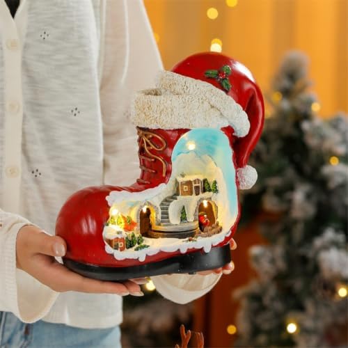 Christmas Indoor Accent with Lighted Village in Red Boot Form