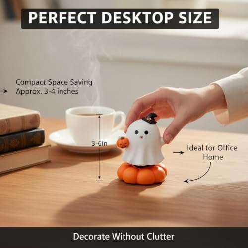Halloween Rotating Resin Figurine, Spinning Pumpkin Ghost Skeleton Desktop Decoration, Cute Halloween Tabletop Decor for Home Office Party Tiered Tray Display