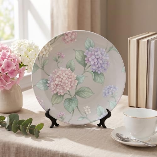Hydrangea Decorative Plates 10 Inch Floral Decorations Plates with Stand Home & Office
