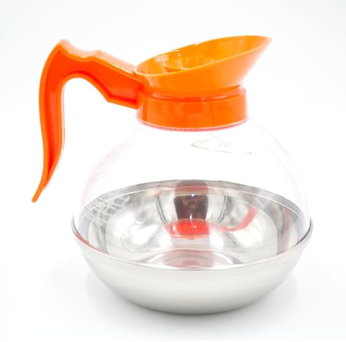 1 Pack Commercial Coffee Decanter 64oz 1.8L 12 Cup (Orange), Polycarbonate Plastic Body with Stainless Steel Bottom & Ergonomic Handle, Perfect for Serving Coffee at various commercial occasions