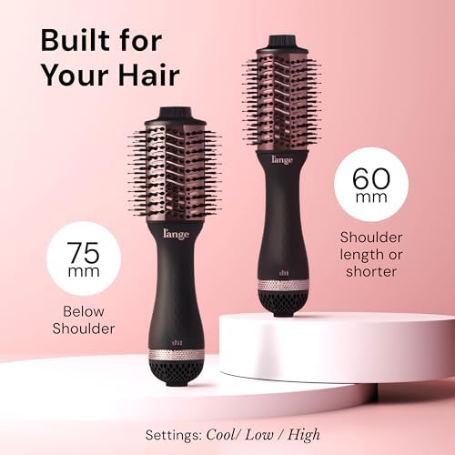 L'ANGE HAIR Le Volume 2-in-1 Titanium Blow Dryer Brush | Frizz Control Blowout Hair Dryer Brush for Drying and Styling | Volumizing Hot Air Styler for All Hairstyles | Oval Barrel | Black - 75mm