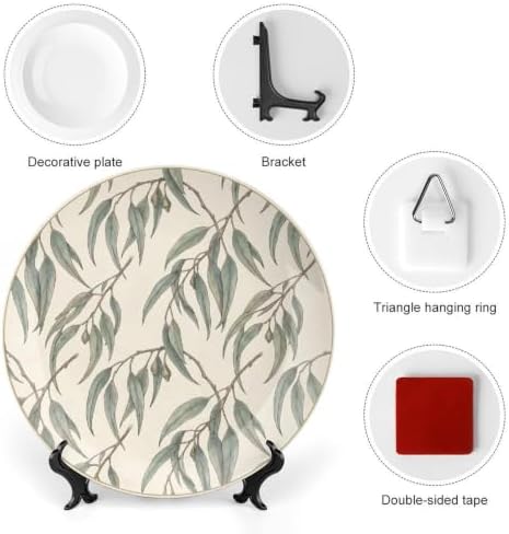 Eucalyptus Decorative Plates 10 Inch Botanical Home Decor with Stand & Hook Kitchen & Office