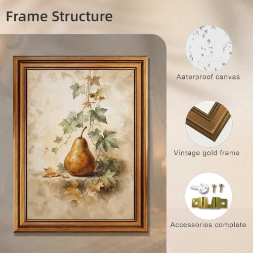 Halloween Pear Still Life Wall Art, Gold Vintage Framed Rustic Decor