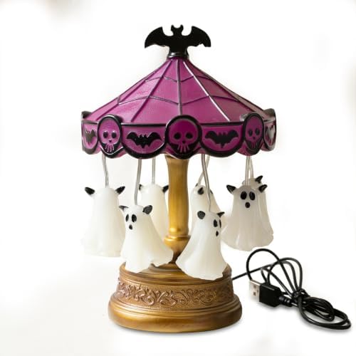 Halloween Ghost Carousel Night Light, Spooky Multicolor Ghost Decor Lamp