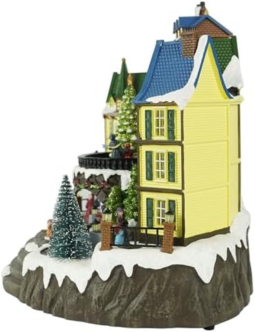Christmas Village House, Christmas Town Village Sets, Colourful LED Lights with Christmas Music, Rotating Christmas Trees, for Holiday Displays, Indoor Decoration, Thoughtful