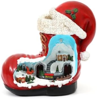 Christmas Indoor Accent with Lighted Village in Red Boot Form