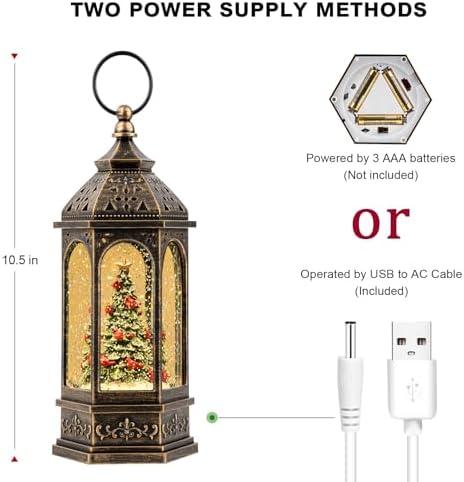 Lighted Christmas Tree Cardinal Music Snow Globe Water Lantern with Swirling Glitter Decoration for Christmas Home, Living Room, Battery Operated or USB Powered