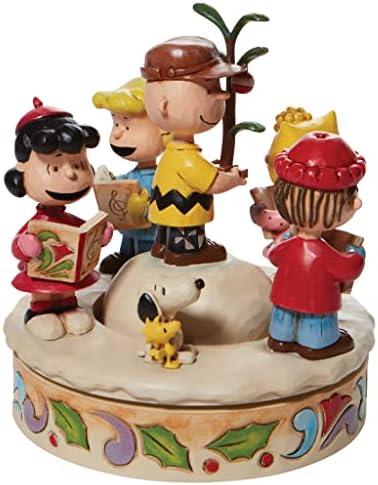 Enesco Peanuts by Jim Shore The Gang Caroling Around The Christmas Tree Hand-Rotated Figurine, 6.5 Inch, Multicolor,Red
