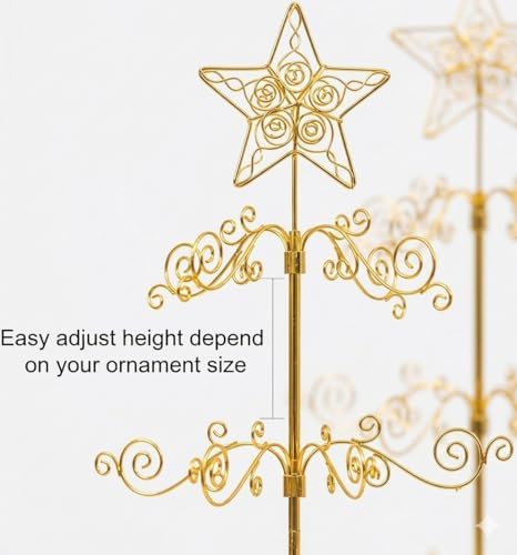 HOHIYA 24" Rotating Ornament Display Tree 36-Hook Metal Gold Stand