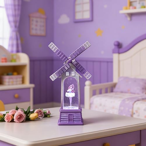 Windmill Christmas Snow Globes Ballerina, Rotating Shatterproof Music Box