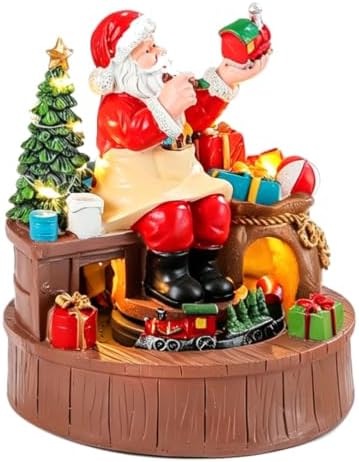 Christmas Santa Figurine Resin Music Box with Rotating Train