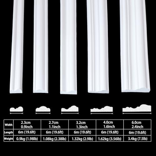 Coengwui Peel and Stick Wall Molding, Chair Rail Wainscoting Panel, Finish Trim for Home Decoration (Paintable White, 19.6ft x 1.6in)