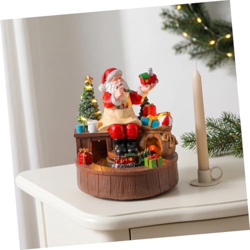 Christmas Santa Figurine Resin Music Box with Rotating Train