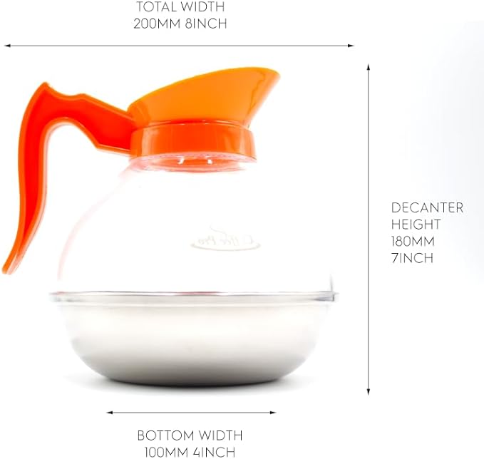 1 Pack Commercial Coffee Decanter 64oz 1.8L 12 Cup (Orange), Polycarbonate Plastic Body with Stainless Steel Bottom & Ergonomic Handle, Perfect for Serving Coffee at various commercial occasions