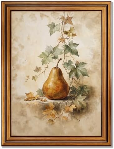 Halloween Pear Still Life Wall Art, Gold Vintage Framed Rustic Decor
