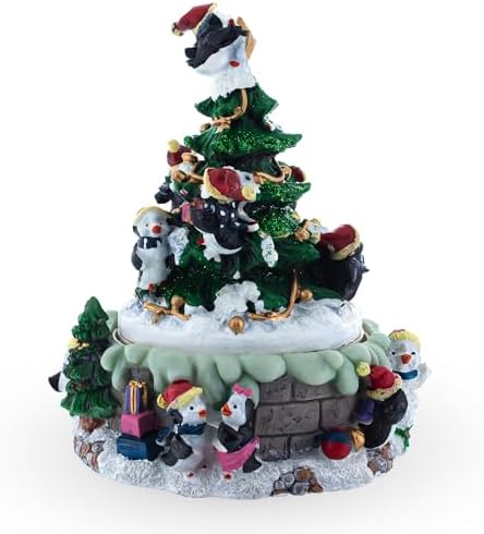 Animated Musical Penguin Christmas Tree Figurine - Rotating Music Box