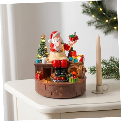 Rotating Christmas Music Box with Santa Figurine and Train Ornament, Resin Battery Operated Holiday Decor with Warm LED Lights, for Christmas Family Gatherings and Window Displays