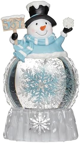 Roman 9.5" Lighted Swirl Snowman with Rotating Snowflake – LED Glitter Lantern, Holiday Tabletop Decoration, Winter Christmas Décor