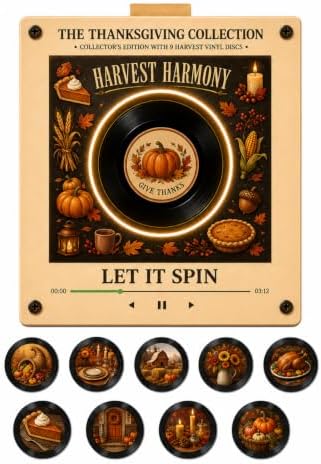 Christmas Mini Vinyl Player with 9 Records, NFC Fridge Magnet (C1PC)