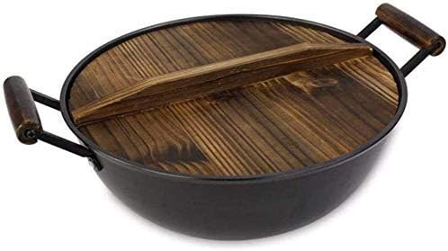 Picnic Bag Frying Pa nonstick Skillet pan Stone Ground Thicken Stainless Steel Pot with Big Spruce Top Wok,34cm