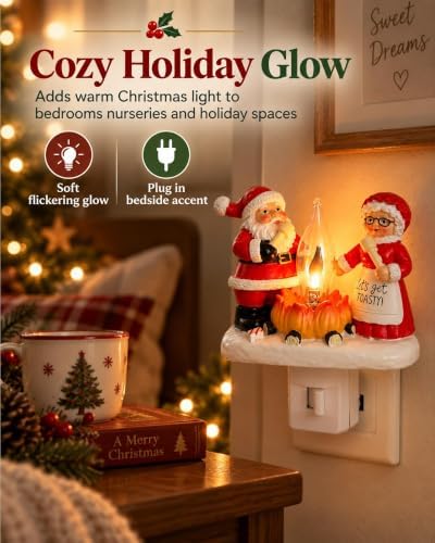 Santa Claus Night Light Resin Christmas Wall Lamp Magical Fireplace Lantern