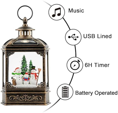 VISFLAIR Christmas Snow Globe Lantern Lighted Snowman Family Musical Water Globe with Swirling Glitter, Christmas Holiday Party Gifts and Decorations