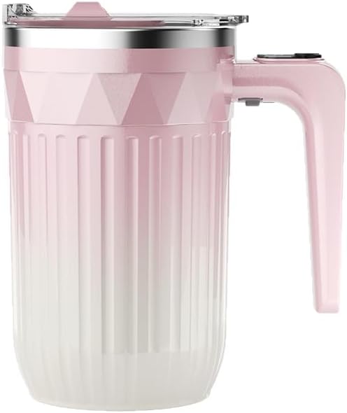 Self Stirring Coffee Mug 13.5 Oz with Lid, 316 Stainless Steel Automatic Magnetic Mixing Cup with a Built-in Lcd Thermometer (Gradient Crystal Pink)