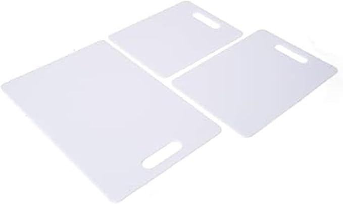 Farberware Plastic Cutting Board Set, Dishwasher- Safe Poly Chopping Board for Kitchen with Easy Grip Handles, Set of 3, White