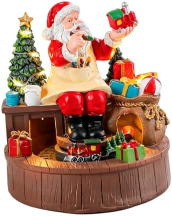 LIFKOME Rotating Resin Santa Music Box with LED Warm Light and Built-in Melody, Battery Operated Christmas Tabletop Decor for Family Gatherings and Holiday Celebration