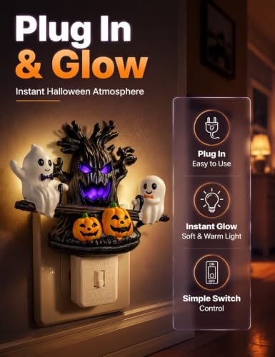 Halloween Spooky Tree Ghost Night Light LED Purple Glow Nightlight