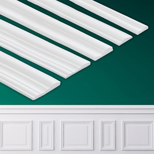 Coengwui Peel and Stick Wall Molding, Chair Rail Wainscoting Panel, Finish Trim for Home Decoration (Paintable White, 19.6ft x 1.6in)