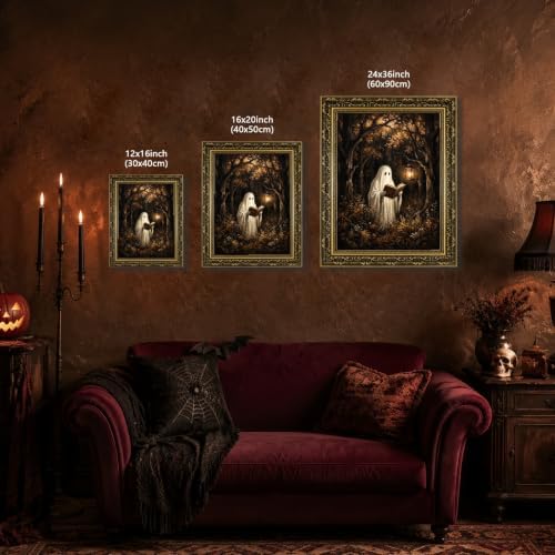 Gold Vintage Framed Ghost Reading Book Wall Art, Spooky Halloween Decor