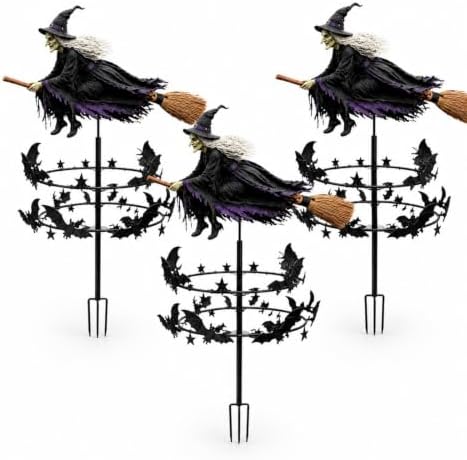 Enchanted Witch Garden Wind Spinner, 36 in Metal Halloween Yard Stake，3PCS
