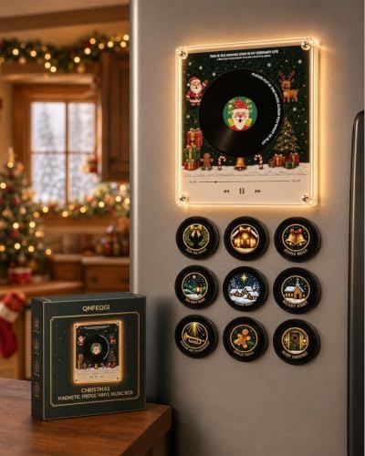 Christmas Magnetic Fridge Vinyl Music Box NFC Player with 9 Mini Records