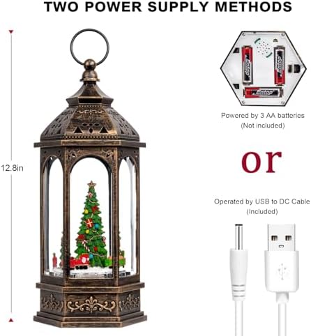 VISFLAIR 12.8'' Christmas Snow Globe, Santa Train Will Rotate Around The Christmas Tree with Musics Swirling Glitter Water Lantern Decoration for Home, Battery Operated or USB Powered