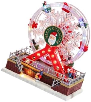 Indoor Christmas Ferris Wheel Centerpiece Music Box with Lights, Festive Table Decor for Entryway Mantel or Counter Musical Box Rotate Christmas Music Ferris Wheel Lighted Tabletop Decor Indoor Usb