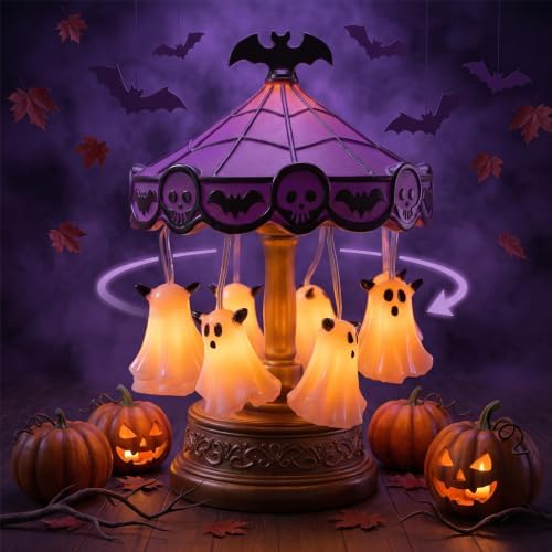 Halloween Ghost Carousel Night Light, Spooky Multicolor Ghost Decor Lamp
